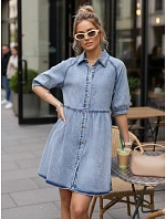 Dámske džínsové košeľové šaty modré FashionStreet EY2638