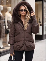 Dámska zimná bunda s kožušinou a kapucňou, tmavohnedá, FashionStreet TY5889 Dámska zimná bunda s kožušinou a kapucňou, tmavohnedá, FashionStreet TY5889