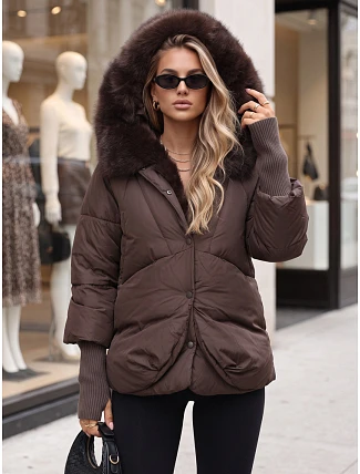 Dámska zimná bunda s kožušinou a kapucňou, tmavohnedá, FashionStreet TY5889 Dámska zimná bunda s kožušinou a kapucňou, tmavohnedá, FashionStreet TY5889