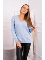 Sveter s výstrihom do V modrý