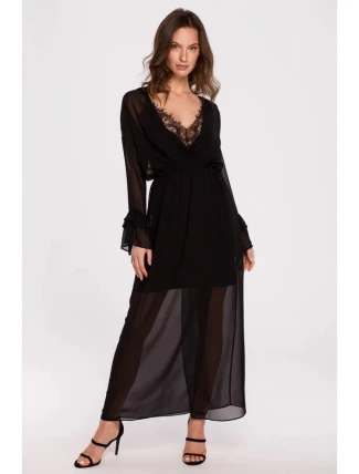 Dámske šifónové šaty so spodničkou K136 Čierna - Makover Dámske šifónové šaty so spodničkou K136 Čierna - Makover