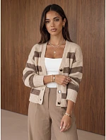 Dámsky oversize kardigán s pruhmi v farbe fango-béžovej, FashionStreet MY2610 Dámsky oversize kardigán s pruhmi v farbe fango-béžovej, FashionStreet MY2610
