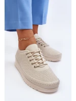 Skórzane Sportowe Buty Trampki Damskie Beżowe Lalnai