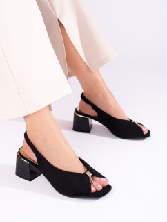 Výborné dámské černé  sandály na širokém podpatku
