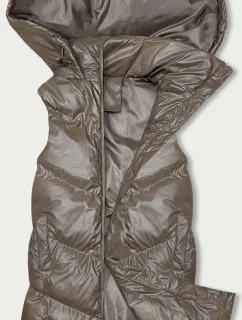 Dlhá páperová vesta s kapucňou béžová (5M3183-84)