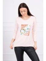 Blúzka s 3D grafikou Bird powder pink