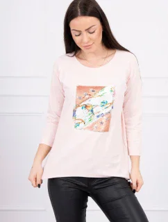 Blúzka s 3D grafikou Bird powder pink