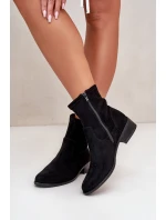 Botki Damskie Zapinane Na Zamek Z Ozdobnym Detalem Eko Zamszowe Czarne Lerioria