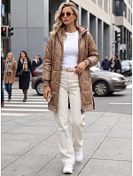 Dlhá dámska prešívaná bunda s kapucňou v kamelovej farbe, FashionStreet TY5811 Dlhá dámska prešívaná bunda s kapucňou v kamelovej farbe, FashionStreet TY5811