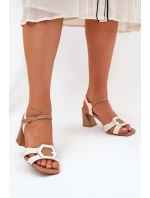 Eleganckie Skórzane Sandały Damskie Na Słupku D&A MR38-570 Beżowe