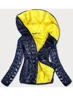 Tmavo modrá dámska bunda s kontrastnou podšívkou (B9546) Tmavo modrá dámska bunda s kontrastnou podšívkou (B9546)