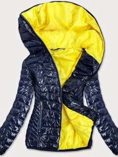 Tmavo modrá dámska bunda s kontrastnou podšívkou (B9546)