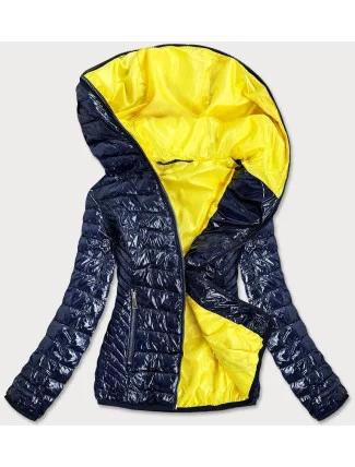 Tmavo modrá dámska bunda s kontrastnou podšívkou (B9546) Tmavo modrá dámska bunda s kontrastnou podšívkou (B9546)