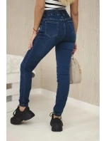 Tmavé džínsové nohavice s rebrovaným lemom