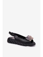 Skórzane Sandały Damskie Z Kryształkami Artiker 54C1628 Czarne