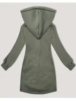 Šedo-zelená dlhá dámska mikina so stojačikom a kapucňou LHD (AMG-178) Šedo-zelená dlhá dámska mikina so stojačikom a kapucňou LHD (AMG-178)