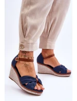 Sandały Damskie Na Koturnie Granatowe Daphne