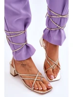 Wiązane Sandałki Japonki Na Obcasie Złote Secret Love