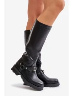 Ocieplane Kozaki Damskie Na Zamek Eko Skórzane Czarne Tialethe