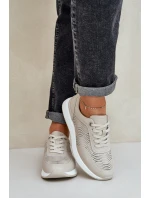 Skórzane Buty Sportowe Sneakersy Damskie S.Barski LR51-551 Beżowe