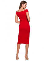 K001 Pletené šaty na ramená - červené