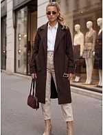 Elegantný dámsky kabát s priliehavým strihom a hnedým opaskom FashionStreet NY0794 Elegantný dámsky kabát s priliehavým strihom a hnedým opaskom FashionStreet NY0794