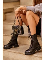 Ocieplane Botki Workery Na Płaskim Obcasie Czarne Saranema