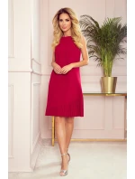 KARINE - Červené dámske trapézové šaty s asymetrickým plisovaním 308-2