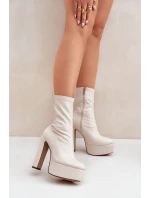 Botki Na Wysokim Obcasie Słupku I Platformie Jasnobeżowe Tennira