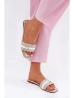 Płaskie Klapki Damskie Z Paskiem I Sprzączką Beżowo-Białe Zilina