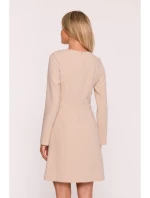S419 Šaty s ozdobnými gombíkmi v páse - béžové