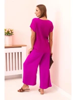 Viskózový set skladaná blúzka + nohavice tmavo fialová