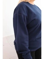 Dámske Plus veľkosť bavlnené základné kolo krku mikina modrá
