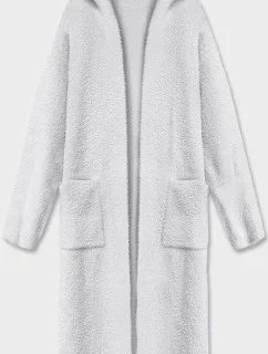Svetlosivý dlhý vlnený prehoz cez oblečenie typu alpaka s kapucňou (M105-1)