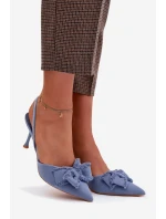 Dámské sandály na podpatku s mašlí Modré Hestia