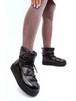 Damskie Śniegowce Na Platformie Z Wiązaniem Czarne Fleure