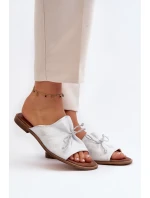 Zazoo 2659 Skórzane Klapki Damskie Srebrne