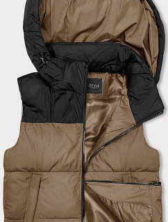 Dámska krátka vesta s kapucňou j.style dark beige-black (16M9112-84)