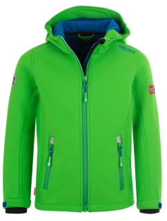 Detská softshellová bunda TrollKids Trollfjord Jacket bright green/med blue vetruodolná zelená (161-304)