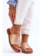 Damskie Skórzane Klapki Japonki Złote Amite