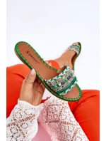 Damskie Zdobione Klapki Zielone Bellisa