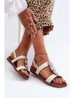 Sandały Damskie Płaskie Z Ozdobami Sergio Leone SK072H Białe