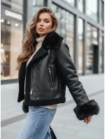 Dámska kožená bunda s kožušinou čierna FashionStreet TY5244z Dámska kožená bunda s kožušinou čierna FashionStreet TY5244z