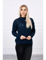 Sveter s polovičným rolákom a kosoštvorcovým vzorom tmavo modrý