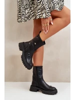 Botki Damskie Eko Skórzane Na Zamek Z Ozdobnymi Detalami Czarne Reritha