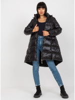 Dlhá čierna zimná bunda s kapucňou