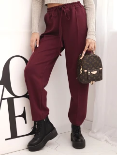 Elegantné nohavice s vysokým pásom a viazaním v páse vo vínovej farbe