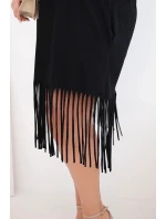 Plus veľkosť Dámske bavlnené V-neck strapce šaty čierna