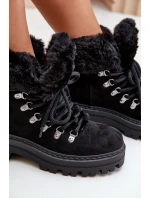 Sznurowane Trapery Damskie Z Futerkiem Czarne Vaminia