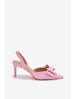 Zdobione Szpilki Z Odkrytą Piętą I Kokardką Różowe Nilandriela